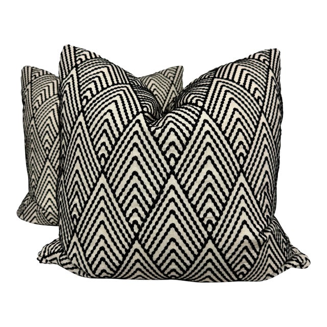 Schumacher "Avila Embroidery" in Black 22" Pillows-a Pair For Sale
