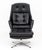 Overman Button-Tufted Black Vinyl Upholstered Swivel Lounge Chair and Ottoman, with silver-tone metal bases, Overman label...