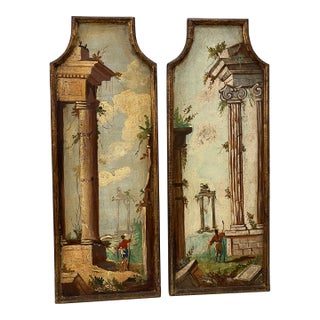 Pair of Italian Hand Painted Architectural Panels For Sale
