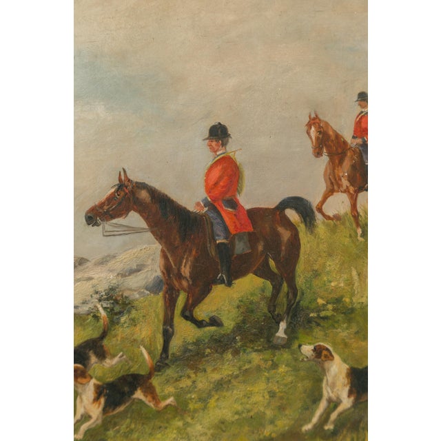 English 1880s Oil on Board Painting Depicting a Hunting Scene, in Antique Frame For Sale - Image 11 of 12