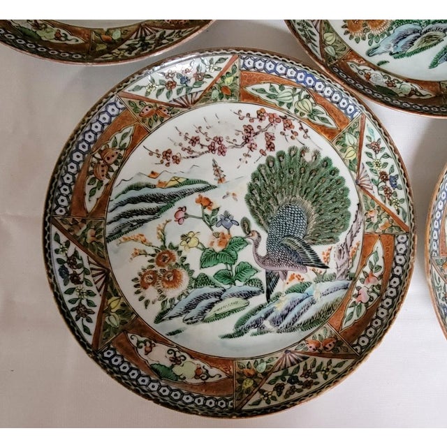 Late 19th Century Chinese Kangxi Style Famille Verte Peacock Porcelain Plates – Set of 7 For Sale - Image 12 of 13