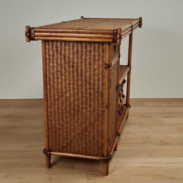 Vintage British Colonial Style Bamboo and Grasscloth Serving Bar For Sale - Image 16 of 18