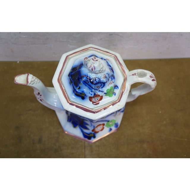 4 Antique Gaudy Welsh Ironstone Cobalt Blue Floral Teapot Pitcher & Bowls For Sale - Image 4 of 18