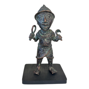 Vintage Benin Bronze Oba King Soldier Nigeria African 6.75 " H