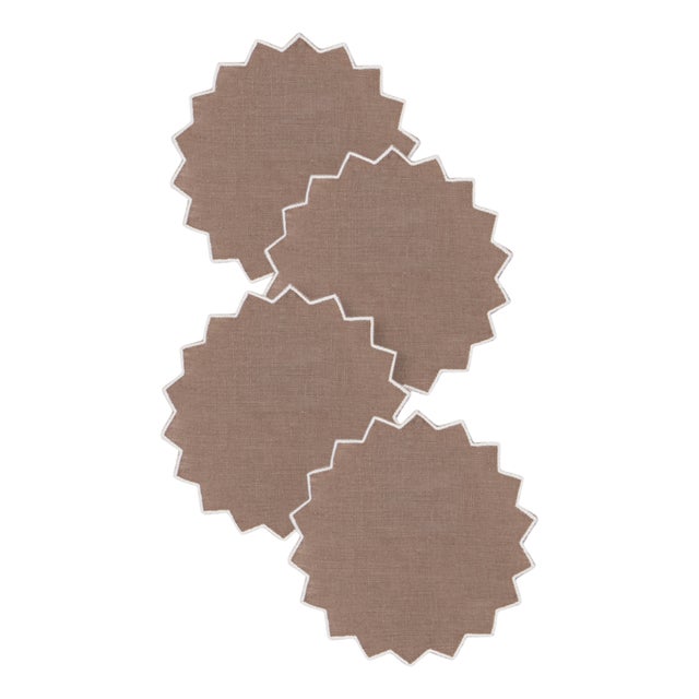 Gernika Tortora Embroidered Linen Coasters by Los Encajeros, Set of 4 For Sale