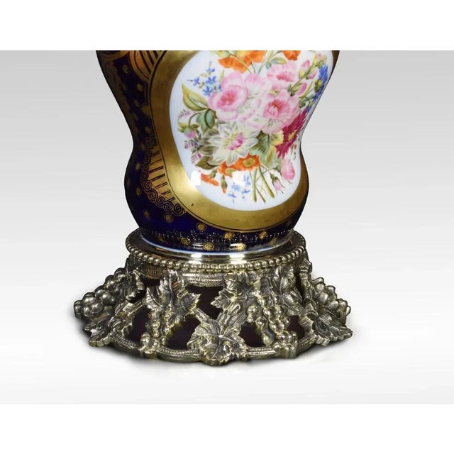 French Sevres Style Ormolu-Mounted Table Lamp For Sale - Image 3 of 4