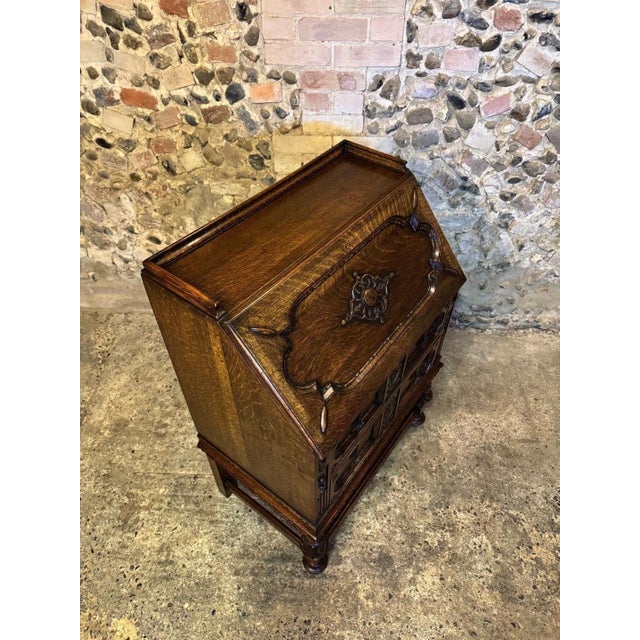 Vintage Jacobean Carved Oak Secretaire, 1920 For Sale - Image 4 of 18
