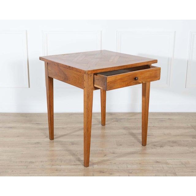 Brown 19th Century Walnut Side Table with Geometric Parquetry Top and Drawer For Sale - Image 8 of 11