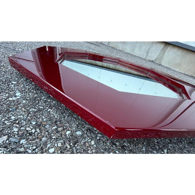Maroon Octagonal Red Lacquered Mirror by Jean Claude Mahey, 1970s For Sale - Image 8 of 12