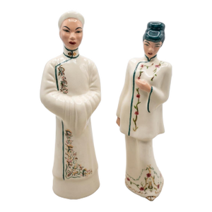 Vintage Hollywood Regency Signed Ceramic Asian Figures
