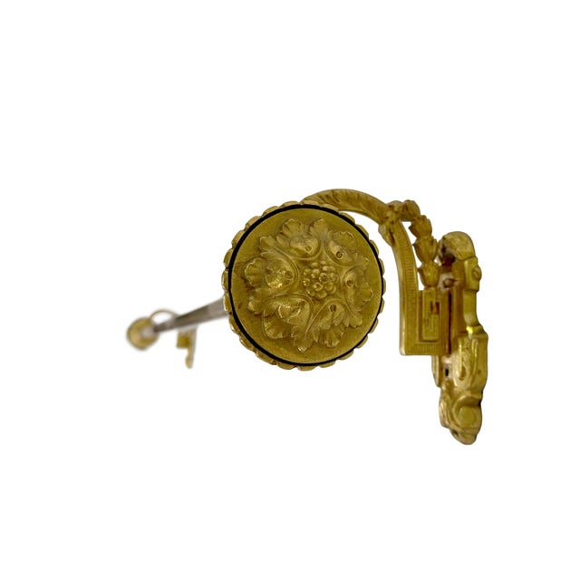 Rococo Vintage Brass Towel Bar or Curtain Rod With Ornate Cast Finials & Greek Key Mounting Brackets For Sale - Image 3 of 14