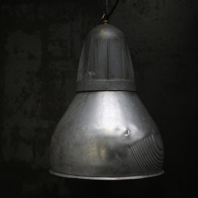 Industrial Vintage French Industrial Grey Metal Pendant Lamps from Mazda For Sale - Image 3 of 6