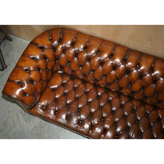 Brown Vintage Art Deco Hand Dyed Fully Whisky Brown Leather Chesterfield Sofa For Sale - Image 8 of 17