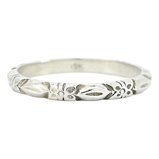 1930s Art Deco White Gold Orange Blossom Band, Stacking Ring, Size 6.75 For Sale