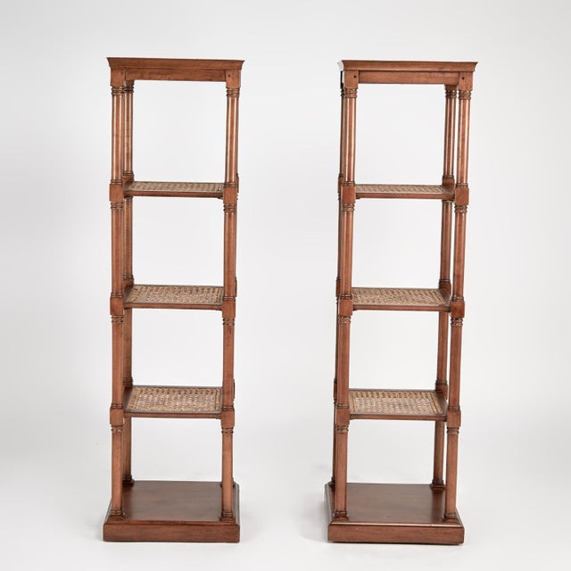 English Pair of Vintage British Colonial Style Caned Tiered Stands or Pedestals For Sale - Image 3 of 10