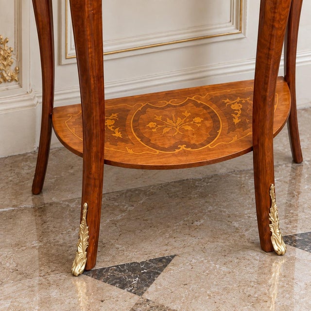 1980 French Artisan Louis XVI Brown Mahogany Side Table For Sale - Image 4 of 9