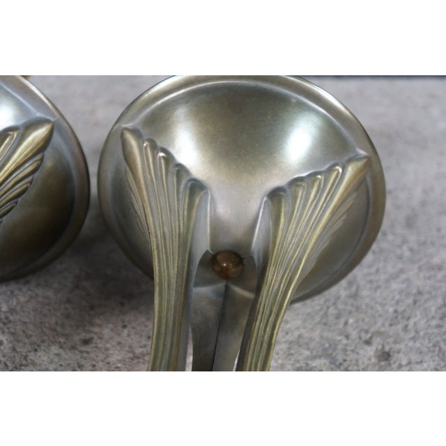 Metal 2 Art Deco Hollywood Regency Style Tapered Brass Buffet Table Lamps Pair For Sale - Image 7 of 16