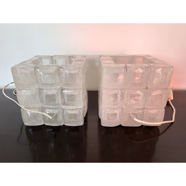 Transparent 1970s Glass Cube Lamps by Poliarte, Italy - a Pair For Sale - Image 8 of 11