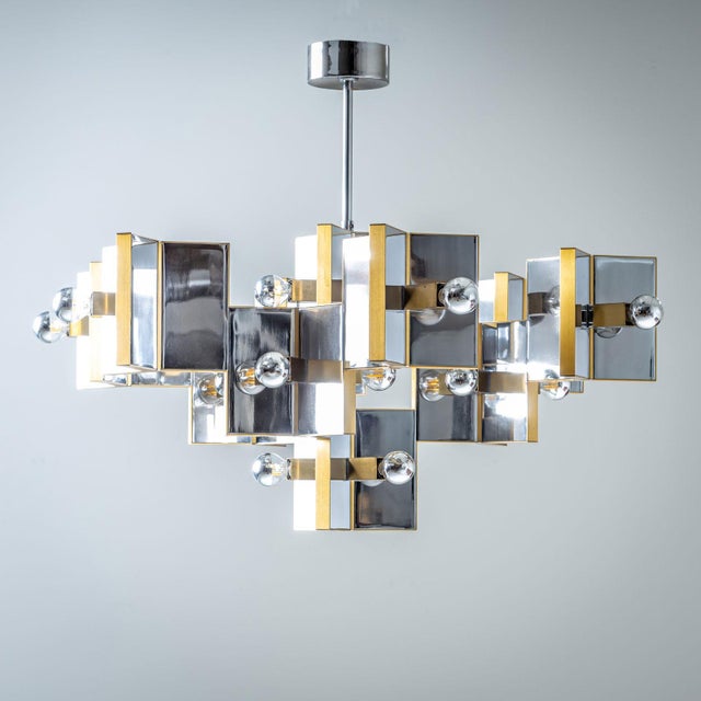 Chrome and Brass Chandelier by Gaetano Sciolari, Italy, 1970s For Sale - Image 15 of 18