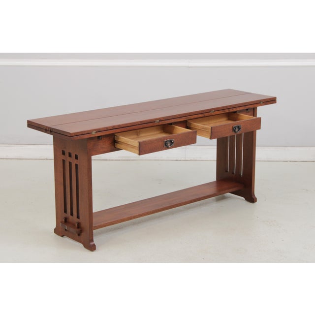Mission Stickley Mission Oak Flip Top Harvest Console Table For Sale - Image 3 of 18