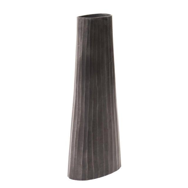 Mid-Century Modern Graphite Chiseled Metal Vase For Sale - Image 3 of 8