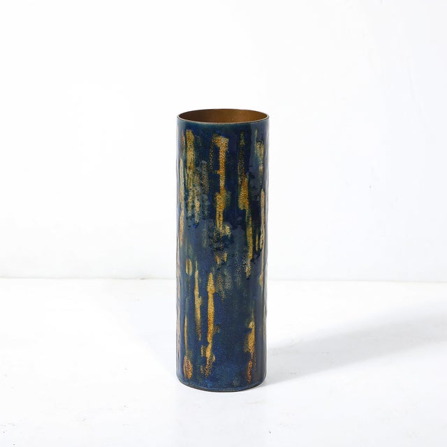 Metal Mid-Century Ultramarine Blue Enamel on Copper Vase Signed Anne-Grete Plöen For Sale - Image 7 of 12