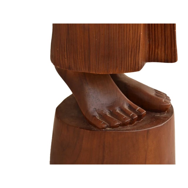 Mid 20th Century Life Size Hand Carved Solid Wood Sawasdee Thai Women Greeter Statue For Sale - Image 10 of 11