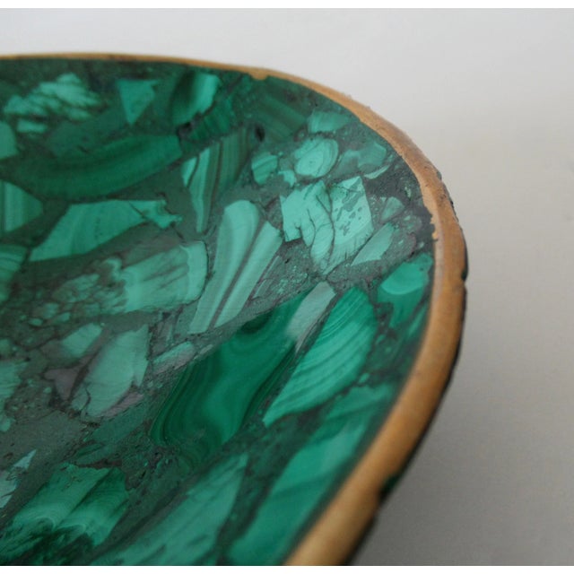 Vintage Italian Coved Malachite Stone & Bronze Rimmed Catchall, and/or Nut/Candy Decorative Bowl For Sale - Image 11 of 14