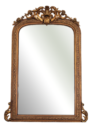 Large Antique Style Giltwood Wall Mirror with Neo-Classical Crest, 1960s