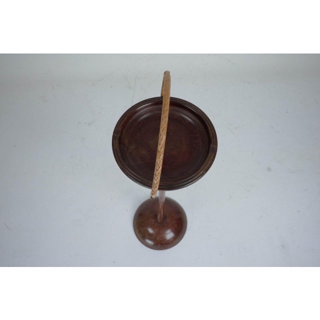 Brown Vintage Wooden Ashtray Stand with Braided Leather Handle, Italy, 1950s For Sale - Image 8 of 9