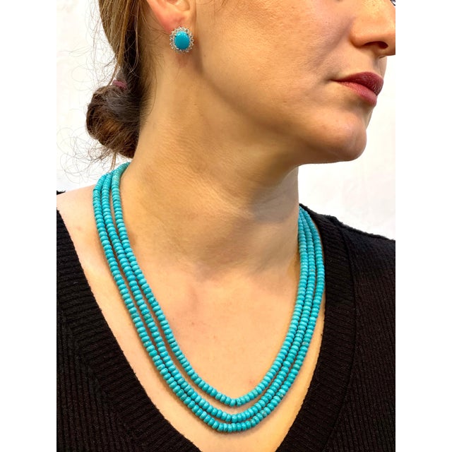 345 Carat Natural Sleeping Beauty Turquoise Necklace, Four Strand 14 Karat Gold For Sale - Image 14 of 18