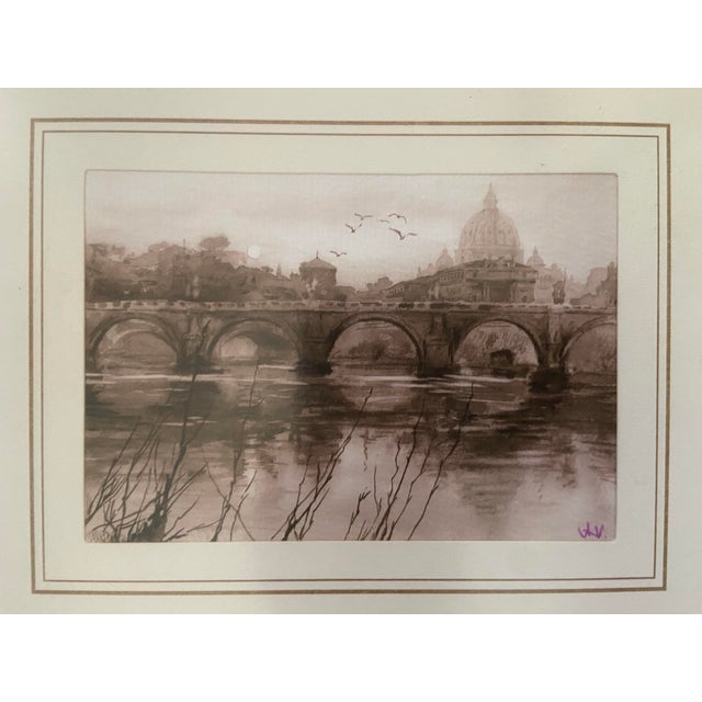Brown Vintage Italian Sepia-Toned Framed Prints, Rome Landmark and Old World Street Scene - Pair For Sale - Image 8 of 9