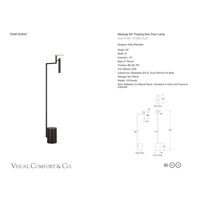 Kelly Wearstler by Visual Comfort Signature Melange 52" Floating Disc Floor Lamp in Bronze with Alabaster Designer: Kelly...