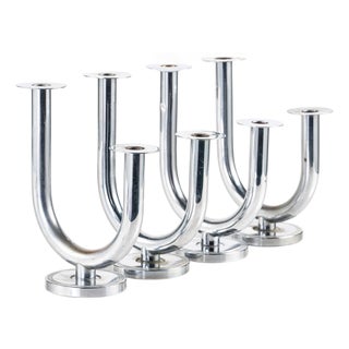 Antique Art Deco Taurex Chrome Candlestick Holders by Walter Von Nessen for Chase For Sale