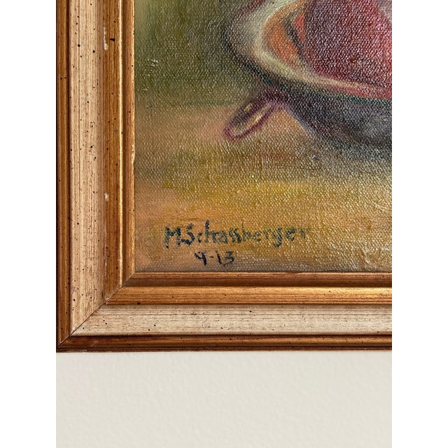 Amazing still-life oil on canvas. Brilliant color of tomatoes popping out of the frame, so brilliant, you can smell them...