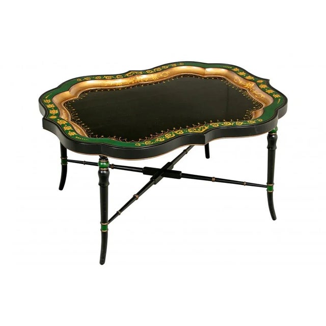 Black English Traditional Carved and Gilt Serpentine Tray Cocktail Table For Sale - Image 8 of 8