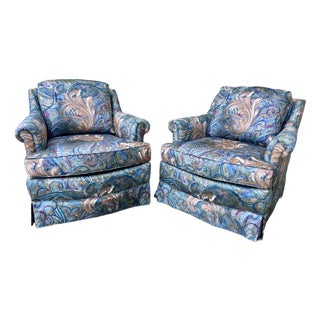 A Pair of Vintage Mid Century / Hollywood Regency Upholstered Lounge Chairs. Circa 1970s For Sale