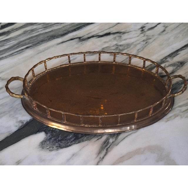 Vintage Brass Faux Bamboo Motif Serving Tray For Sale - Image 10 of 10