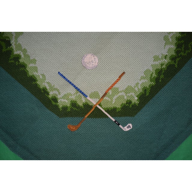 Hand Needlepoint Golfing Theme Bridge Table Cover W/ Forest Green Border For Sale - Image 4 of 9