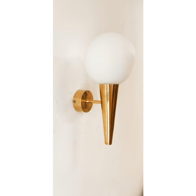 Brass Wall Light with White Sphere For Sale - Image 16 of 16