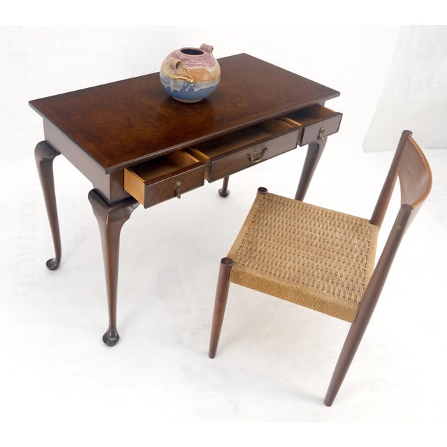 Chocolate Kittinger Burl Walnut 3 Drawers Queen Anne Console Desk Writing Table MINT For Sale - Image 8 of 12