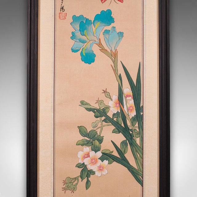 Glass Pair of Antique Guo Hua Panels, Oriental Art, Watercolour, Woven Silk, Edwardian For Sale - Image 7 of 10