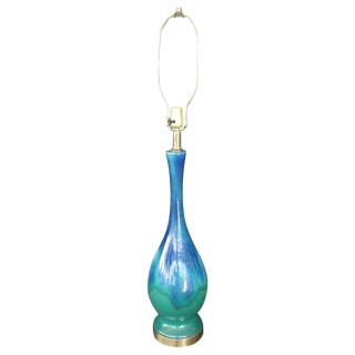 Mid-Century Modern Blue Green Drip Glaze Lamp For Sale