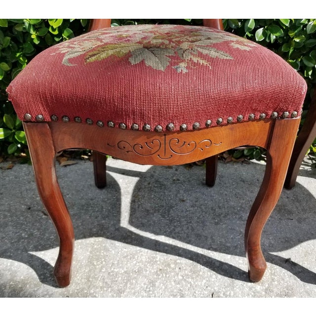 Late 19th Century Late 19th Century American Victorian Needlepoint Parlor Side Chairs- a Pair For Sale - Image 5 of 9