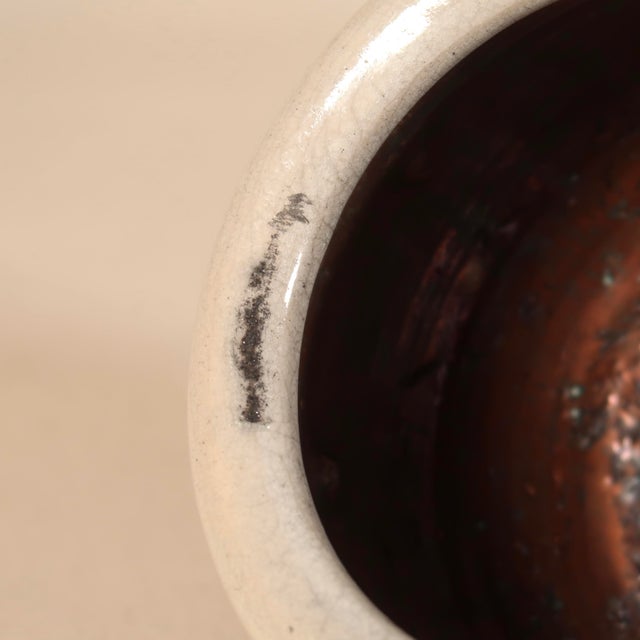 Late 20th Century Handmade Textured Raku Studio Pottery Vessel in Iridescent Burnt Sienna Glaze With Plum & Green Reduction Finish For Sale - Image 13 of 13