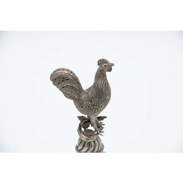 Silver Toothpick Holder with Rooster For Sale - Image 3 of 4