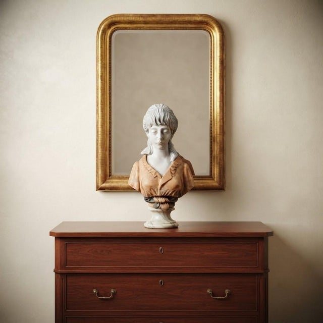 19th-C. French Louis Philippe Gold Leaf & Greek Key Giltwood Mirror For Sale - Image 9 of 9