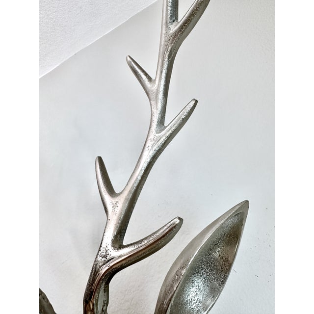 Large Modernist Cast Polished Metal Deer Antler Head Wall Sculpture For Sale - Image 13 of 15