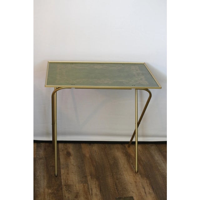 Mid-Century Green and Gold English Regency Design 1960s Tray Tables With Rolling Stand For Sale - Image 11 of 17