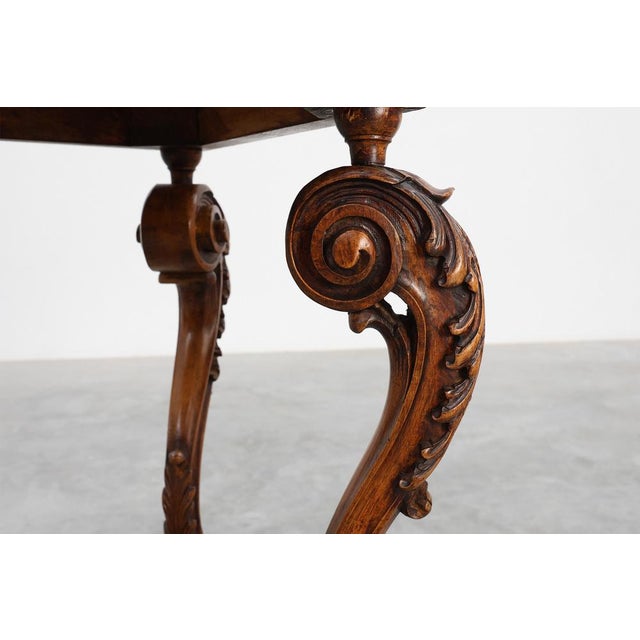 Napoleon III Style Carved Walnut Side Table with Bluestone Top, France, 1900s For Sale - Image 6 of 15